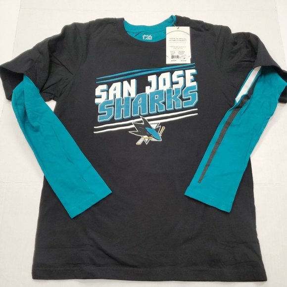NWT San Jose Sharks Hockey NHL Long Sleeve Shirt Youth Large 14/16 New With Tags - Picture 1 of 7